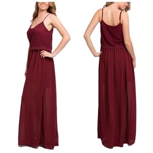 Red lace flattering strapless maxi dress